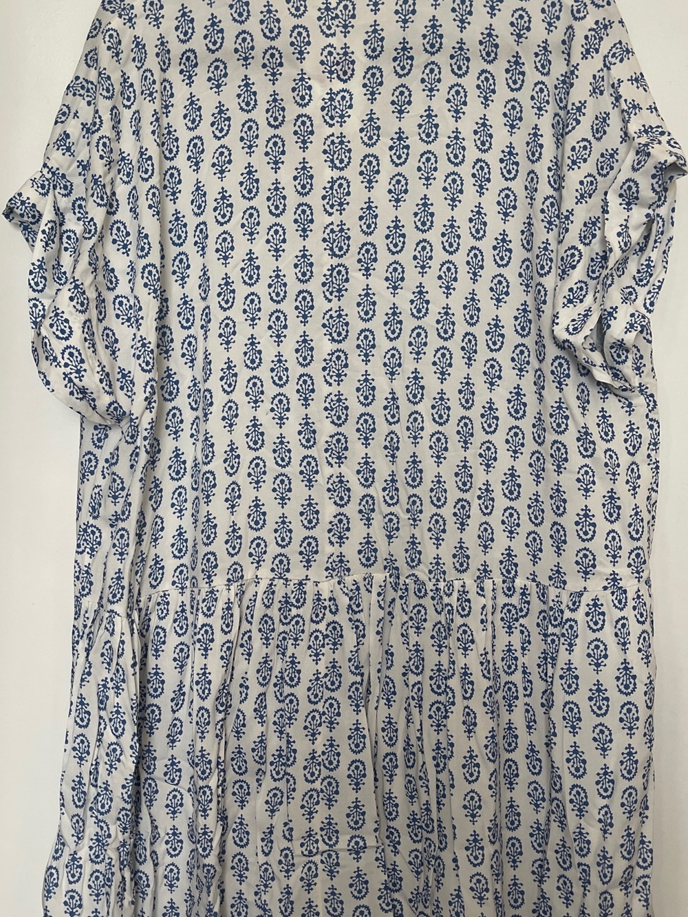 H&M Blue White Floral Print Viscose Button Front Mini Dress Tunic | Size L - Picture 3 of 5